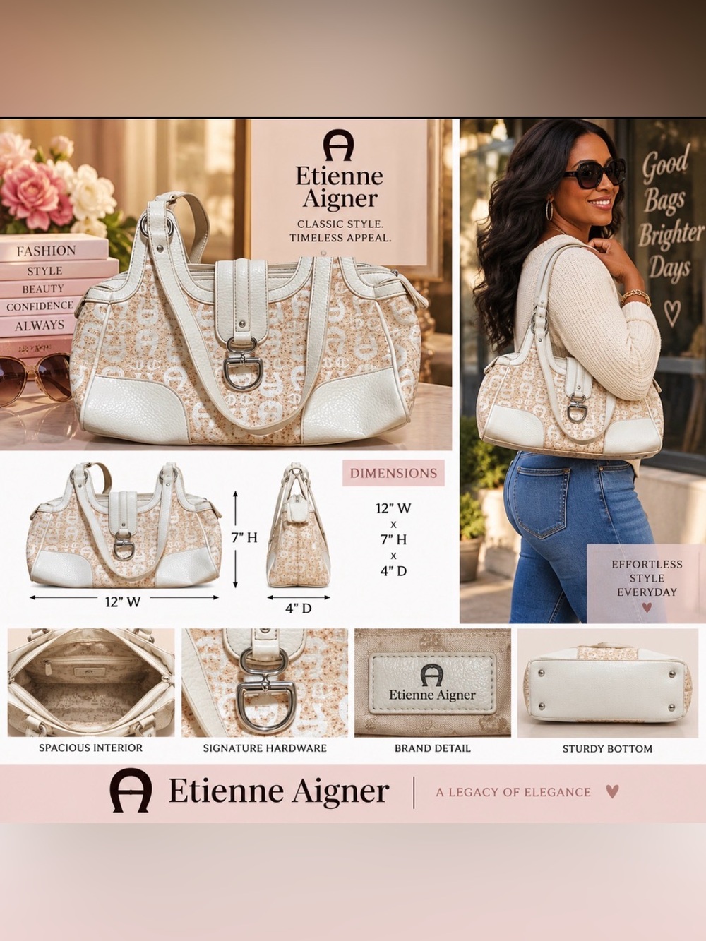 Etienne Aigner Cream and White Shoulder Bag